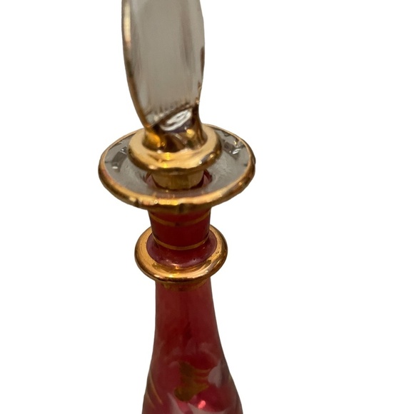 Vintage Egyptian Hand Blown Etched Glass Perfume Bottle Gold Trim With Stopper - Picture 6 of 12